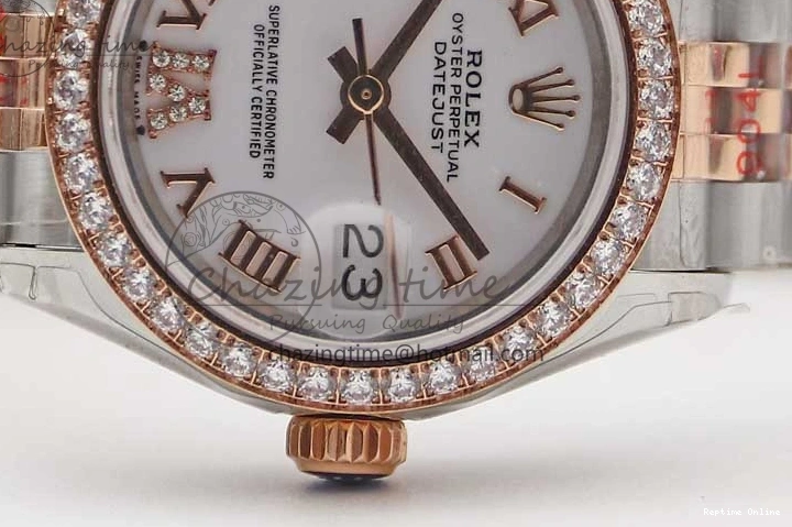 0121 Trendy Lady DateJust 28 SS RG TWF Diamonds Bezel 1:1 Best Edition White Dial Roman Markers on Jubilee Bracelet NH 2129